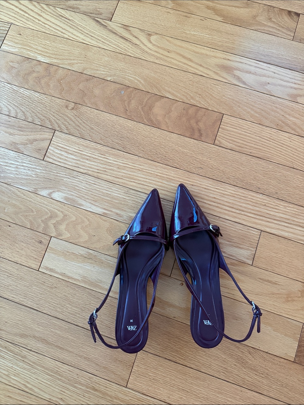 Zara Burgundy Patent Pointed Slingback Heels